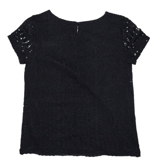 J. Crew Factory Women's Black Lace Overlay Short Sleeved Scoop Neck Top Size 2 - Picture 2 of 6